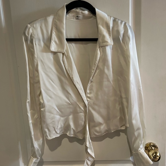 Aritzia Tie-Front Silk Blouse - Birch, XS - Picture 6 of 7